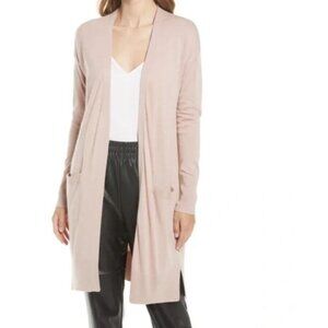 Halogen Long Lines Open Cardigan Linen Blend Pink Sz M